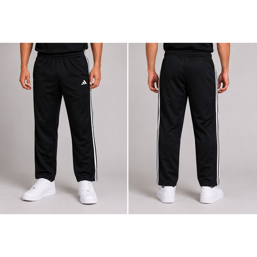 Adidas Men’s French Terry Track Pants Large Black 3 Stripe Jogger Sweatpants NWT